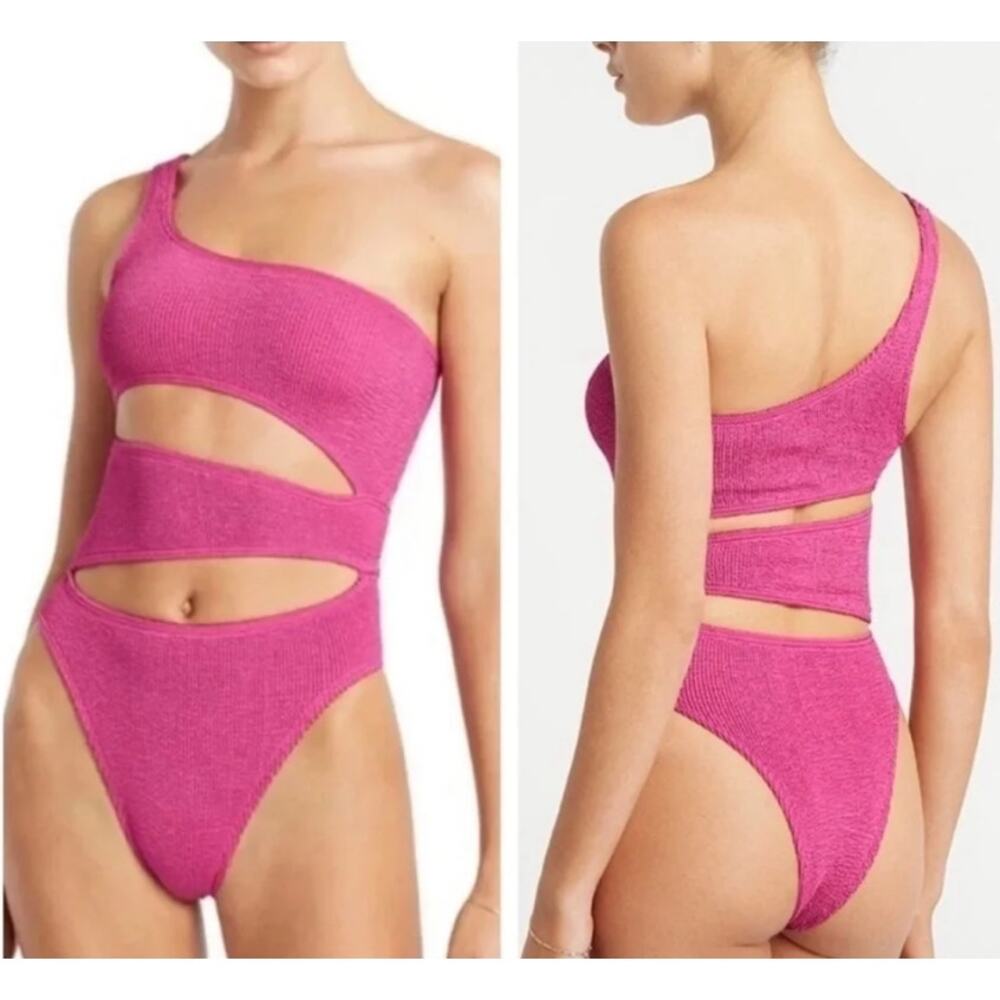 Bond-Eye Australia Rico Pink Cut Out One Shoulder One-Piece Swimsuit- NWT